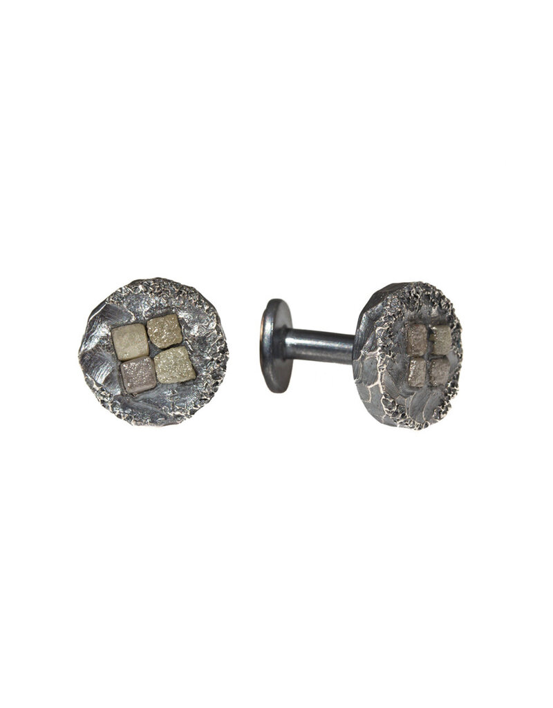 Topography Cufflinks with Raw Diamonds in Oxidized Silver