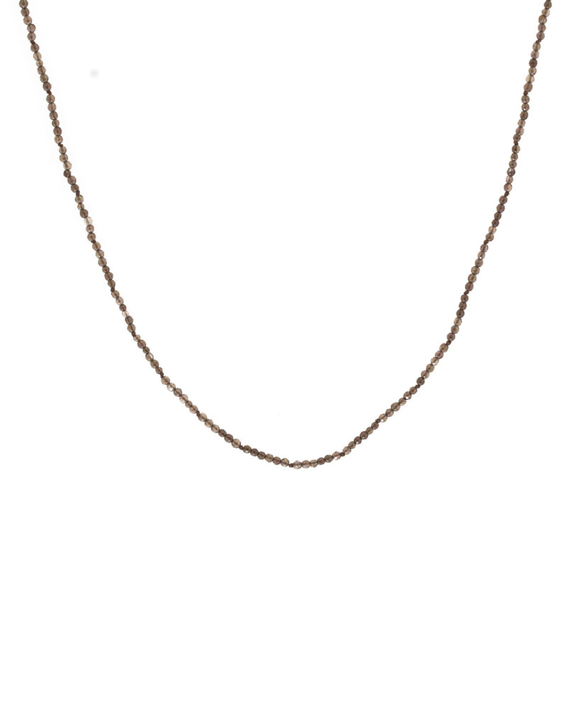 Smoky Quartz Faceted Bead Necklace with Oxidized Silver Clasp - 34"