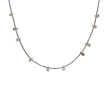 Smoky Quartz Droplets Necklace in Oxidized Silver - 30"