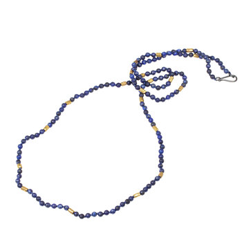 Lapis Bead and Brass Necklace - 28"