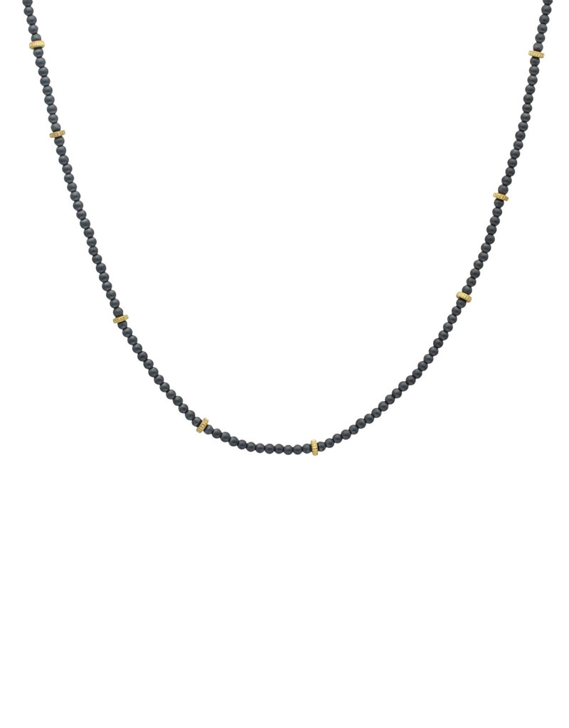 Hematite and Brass Gear Bead Necklace with Oxidized Silver Clasp - 32.5"