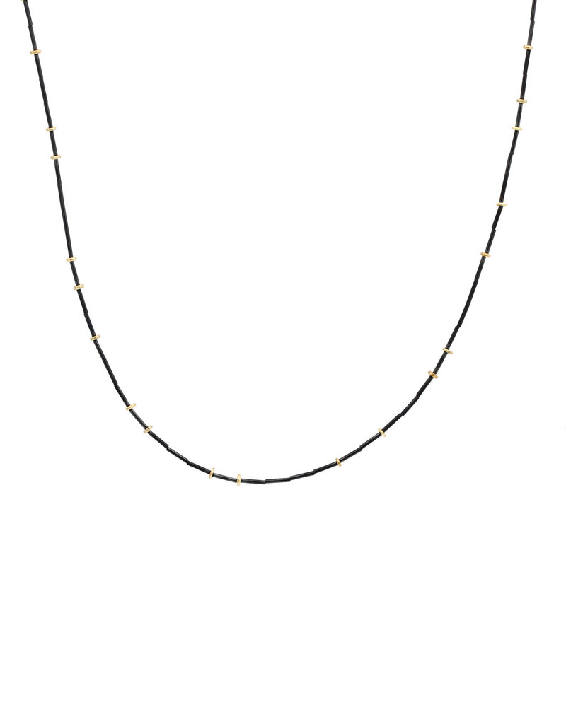Gold Droplets Necklace in Oxidized Silver and 18k Gold - 33"