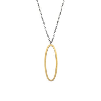 Open Oval Necklace in Oxidized Silver & 22k Gold