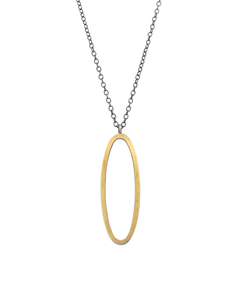 Open Oval Necklace in Oxidized Silver & 22k Gold