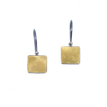 Square Earrings in 22k and Oxidized Silver Bi-Metal