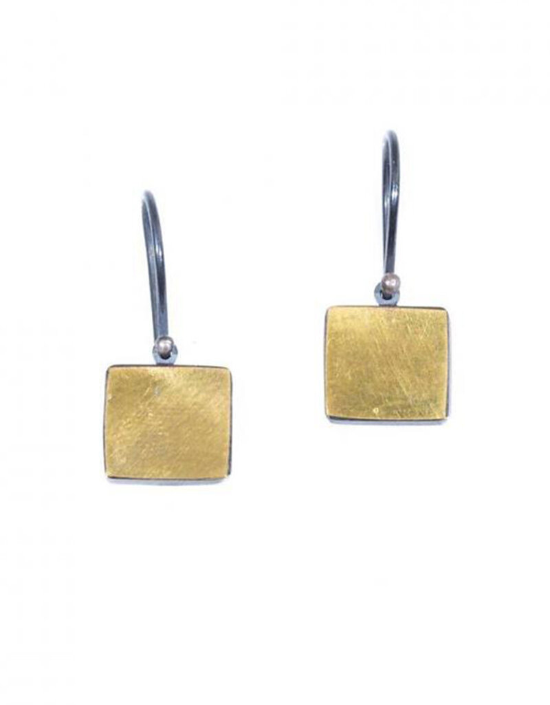 Square Earrings in 22k and Oxidized Silver Bi-Metal