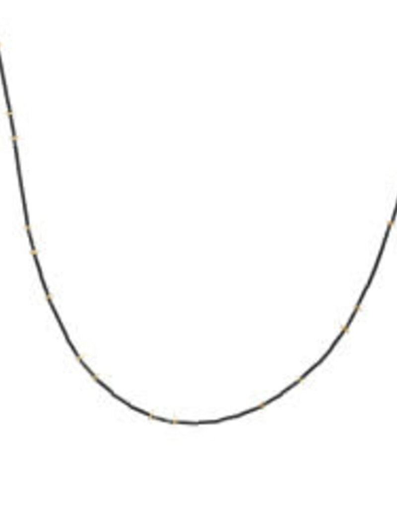 Gold Droplets Necklace in Oxidized Silver and 18k Gold - 18"