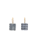 Concave Hex Square Earrings in Oxidized Silver and 14k Gold