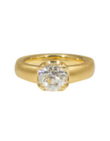 Scooped Prong Set Old European Cut Cushion Diamond in 18k Yellow Gold
