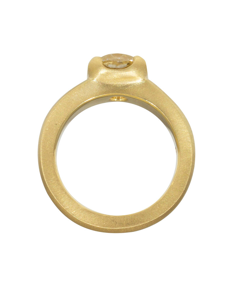 Scooped Prong Set Old European Cut Cushion Diamond in 18k Yellow Gold