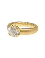 Scooped Prong Set Old European Cut Cushion Diamond in 18k Yellow Gold