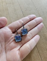 Rounded Square Rosecut Morpho Earrings in Oxidized Silver