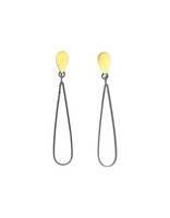 Teardrop Dangle Post Earrings with Open Teardrop in Oxidized Silver & 22k Bimetal