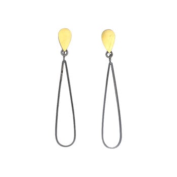 Teardrop Dangle Post Earrings with Open Teardrop in Oxidized Silver & 22k Bimetal