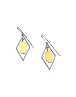 Oval in Diamond Frame Earrings in Oxidized Silver & 22k Gold