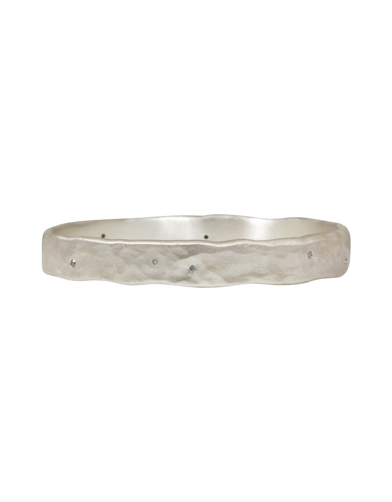 Heavy Oval Bangle in Silver with 10 Grey Sapphires