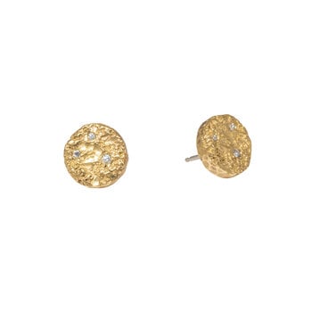 Medium Topography Post Earrings with Diamonds in Yellow Bronze