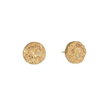 Medium Topography Post Earrings with White Diamonds in Yellow Bronze