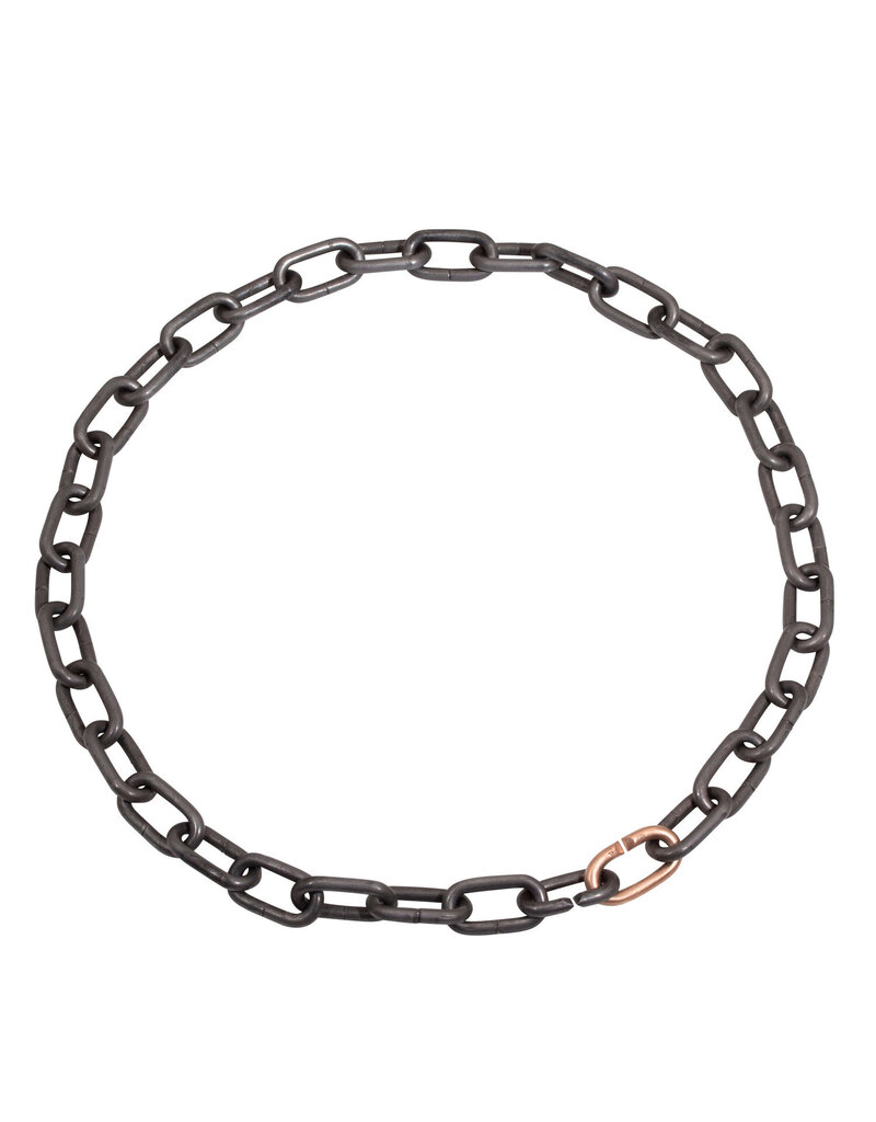 Heavy Chain Necklace in Grey Steel and 14k Rose Gold