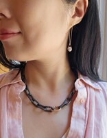 Heavy Chain Necklace in Grey Steel and 14k Rose Gold