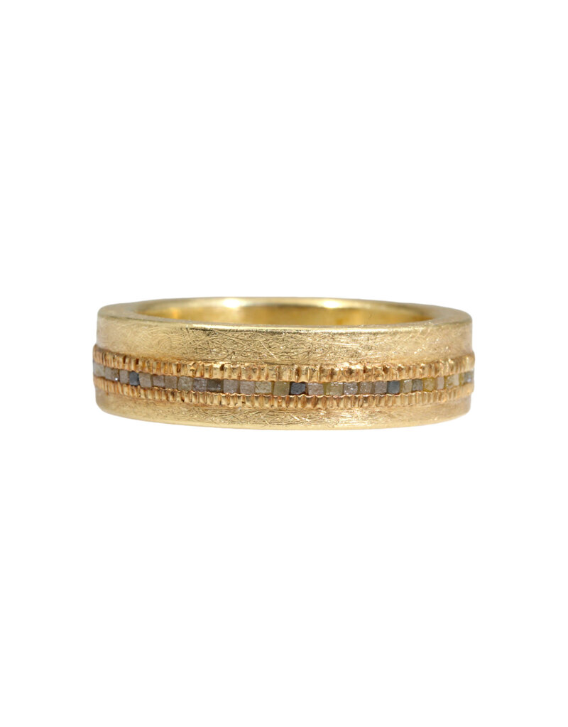 Estate Raw Diamond Stripe Ring Band in 18k Gold - size 9.5