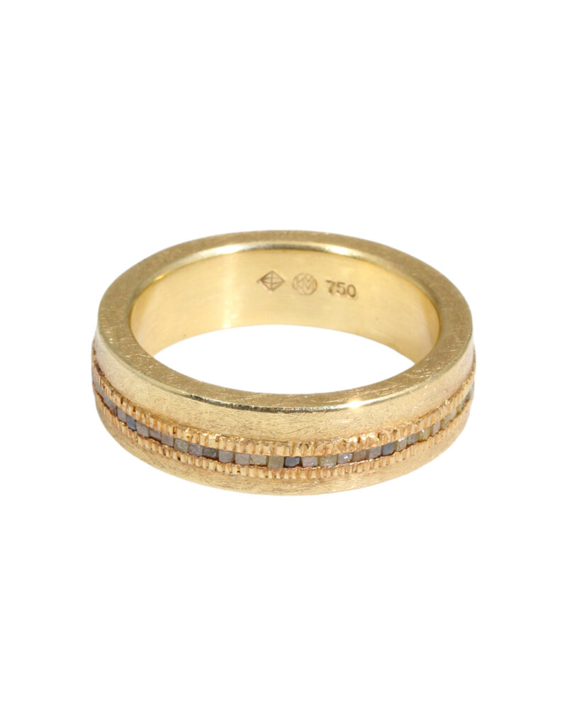 Estate Raw Diamond Stripe Ring Band in 18k Gold - size 9.5