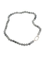 Blue Green Jade 8mm Bead Necklace with Brushed Silver Carabiner - 20"