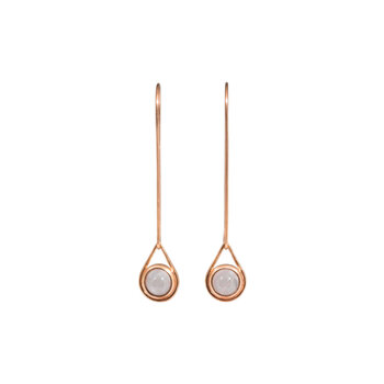 Small Rose Quartz Spinner Earrings in 14k Rose Gold