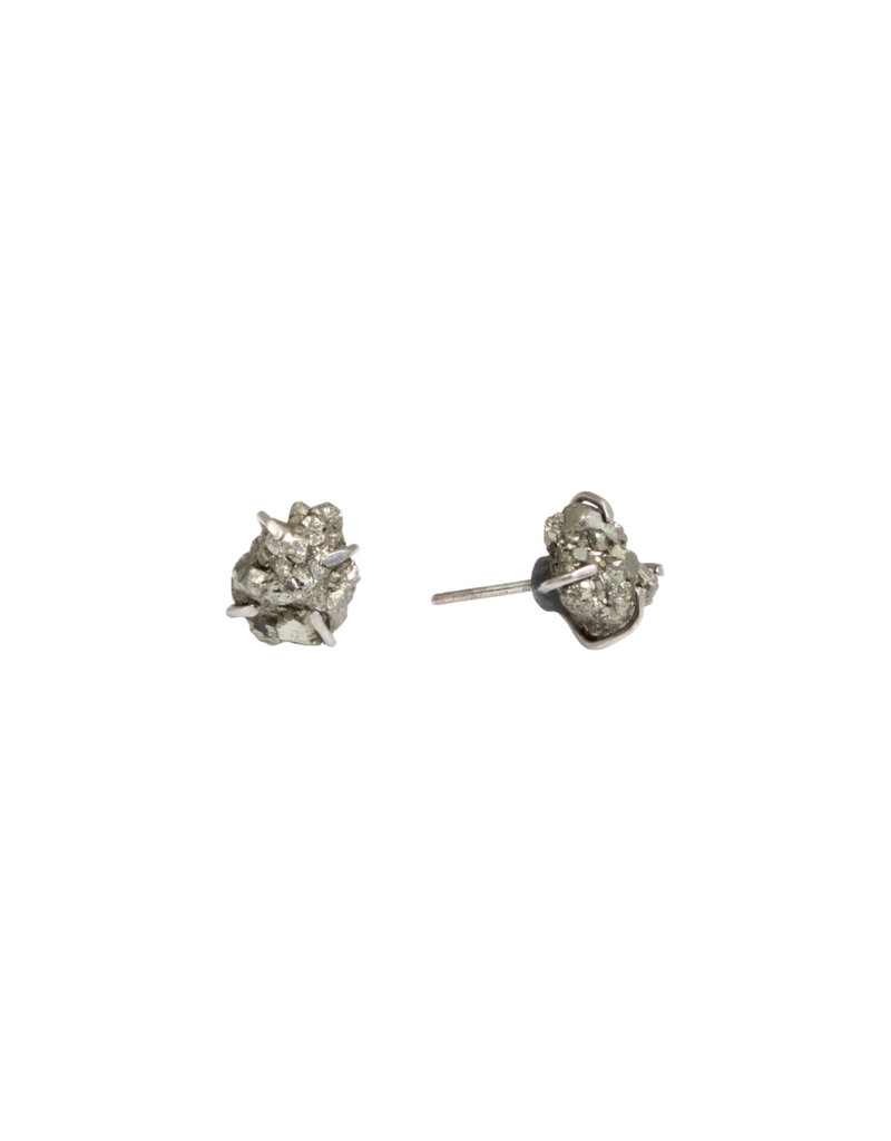 Estate Pyrite Mineral Post Earrings in Silver and Palladium