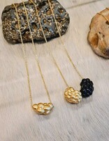 Jet and 18k Gold Cluster Necklace