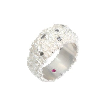 11mm Ice Ring in Silver with Diamonds and Ruby