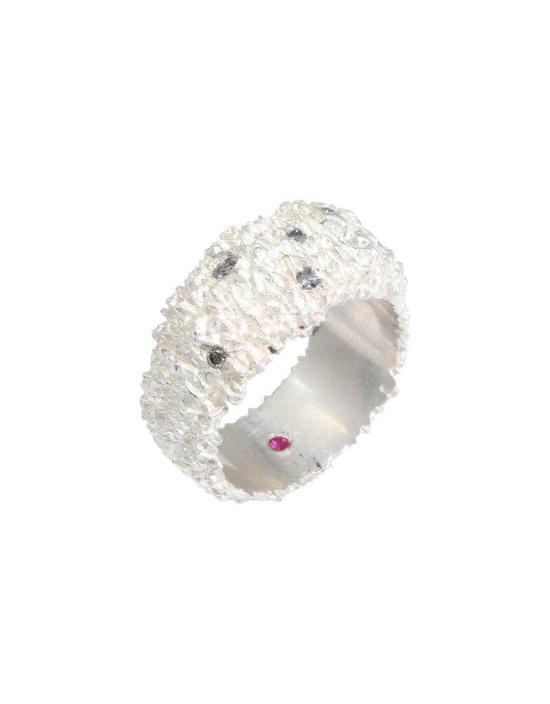 11mm Ice Ring in Silver with Diamonds and Ruby