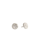 Medium Topography Post Earrings with White Diamonds in Brushed Silver