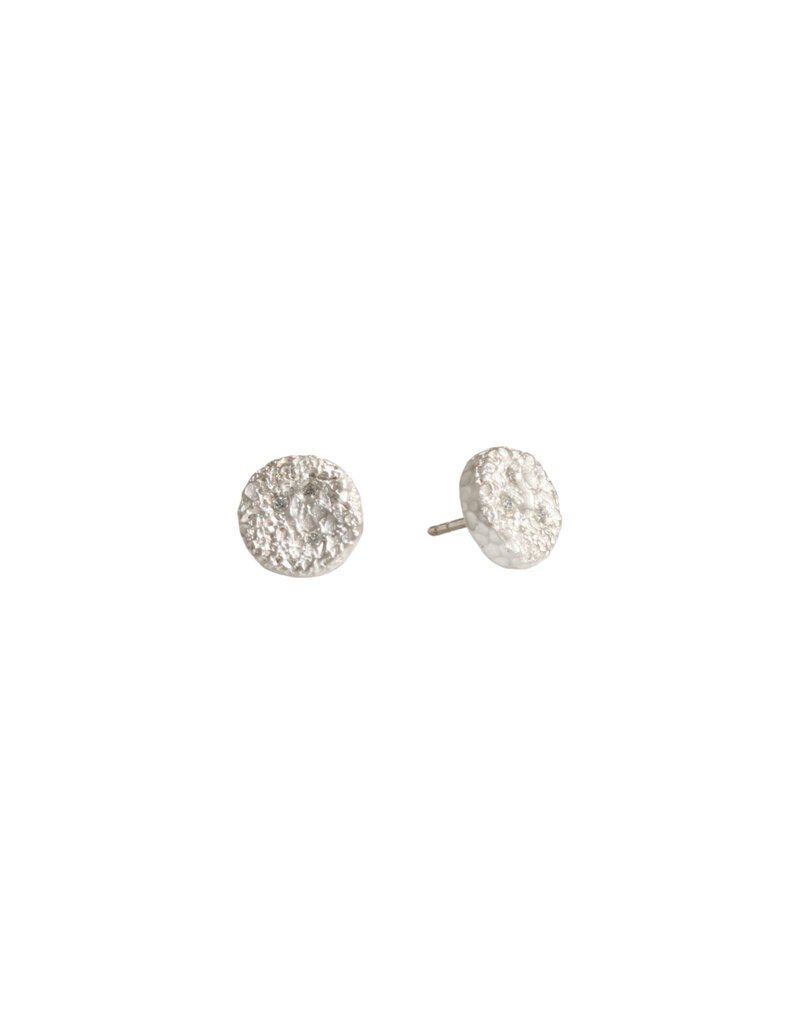 Medium Topography Post Earrings with White Diamonds in Brushed Silver