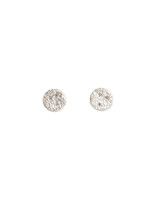 Medium Topography Post Earrings with White Diamonds in Brushed Silver