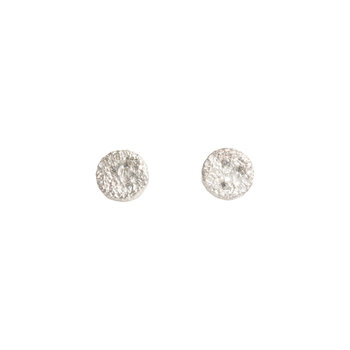 Medium Topography Post Earrings with White Diamonds in Brushed Silver