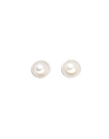 White Pearl Cup Post Earrings in Brushed Silver