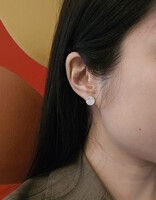 Medium Topography Post Earrings with White Diamonds in Brushed Silver