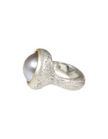 Textured Grey Pearl Ring in Silver and 18k Gold