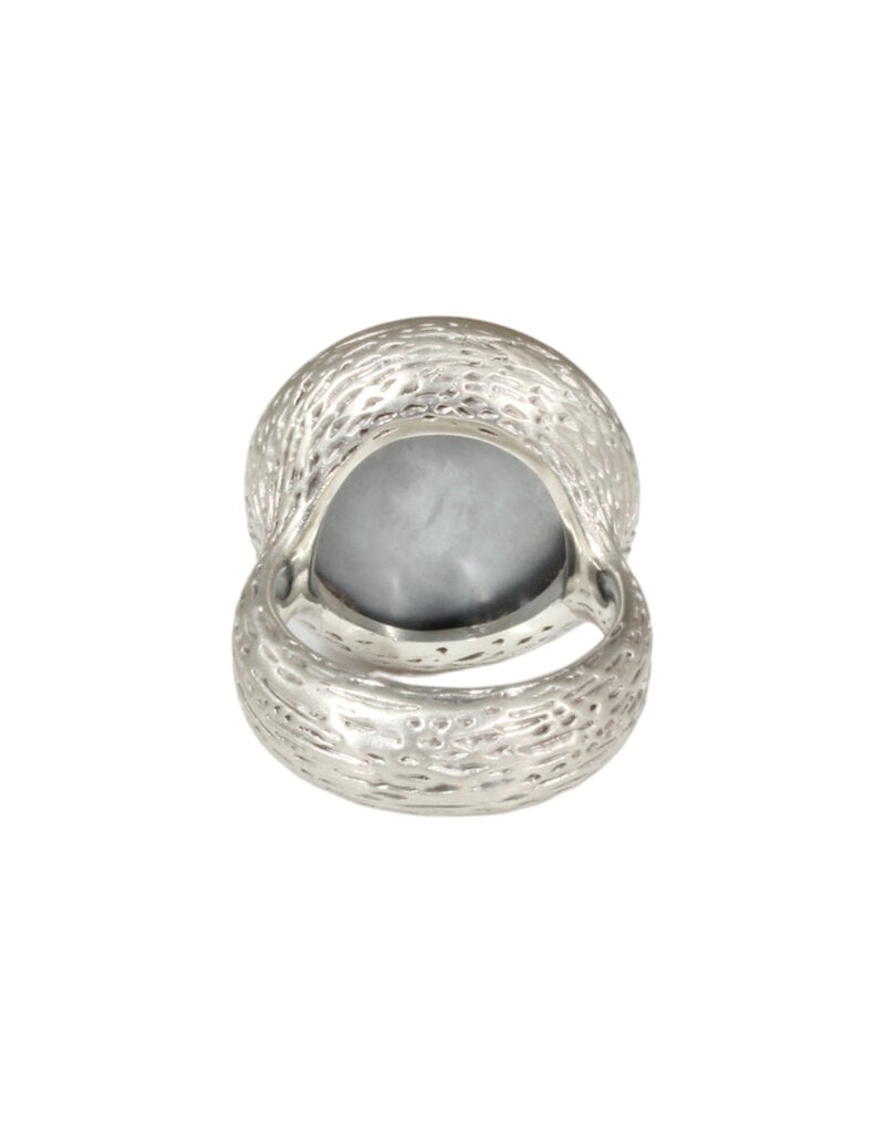 Textured Grey Pearl Ring in Silver and 18k Gold