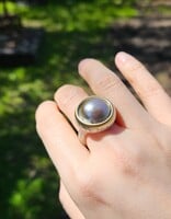 Textured Grey Pearl Ring in Silver and 18k Gold