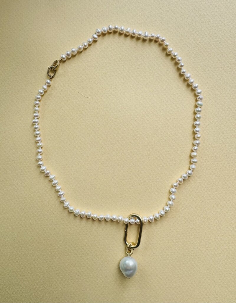 Tracy Conkle Pearl Necklace with Large Cushion Charm Clasp in 14k Gold