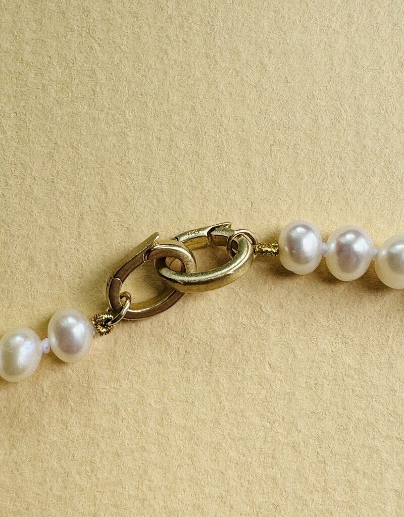 Tracy Conkle Pearl Necklace with Large Cushion Charm Clasp in 14k Gold