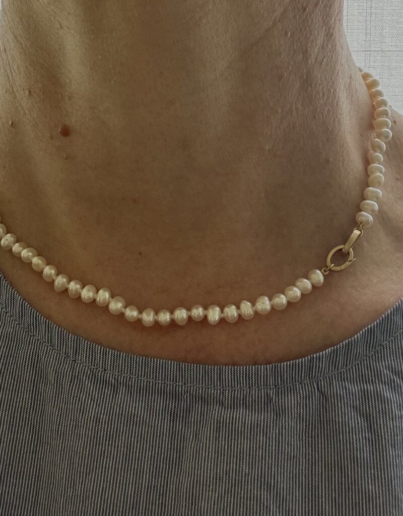 Tracy Conkle Pearl Necklace with Large Cushion Charm Clasp in 14k Gold