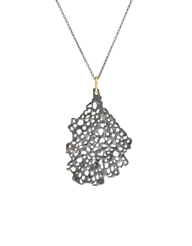 Medium Koraru Pendant in Oxidized Silver with Sapphires