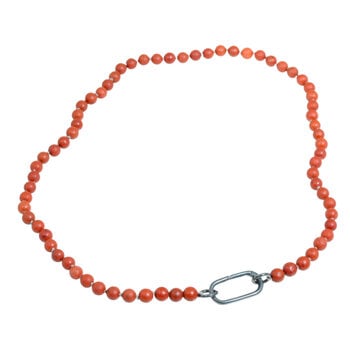 Matte Red Poppy Jasper 6mm Bead Necklace with Oxidized Carabiner - 20"