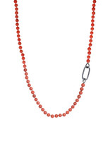 Matte Red Poppy Jasper 6mm Bead Necklace with Oxidized Carabiner - 31"