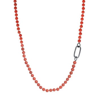 Matte Red Poppy Jasper 6mm Bead Necklace with Oxidized Carabiner - 31"