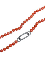 Matte Red Poppy Jasper 6mm Bead Necklace with Oxidized Carabiner - 31"