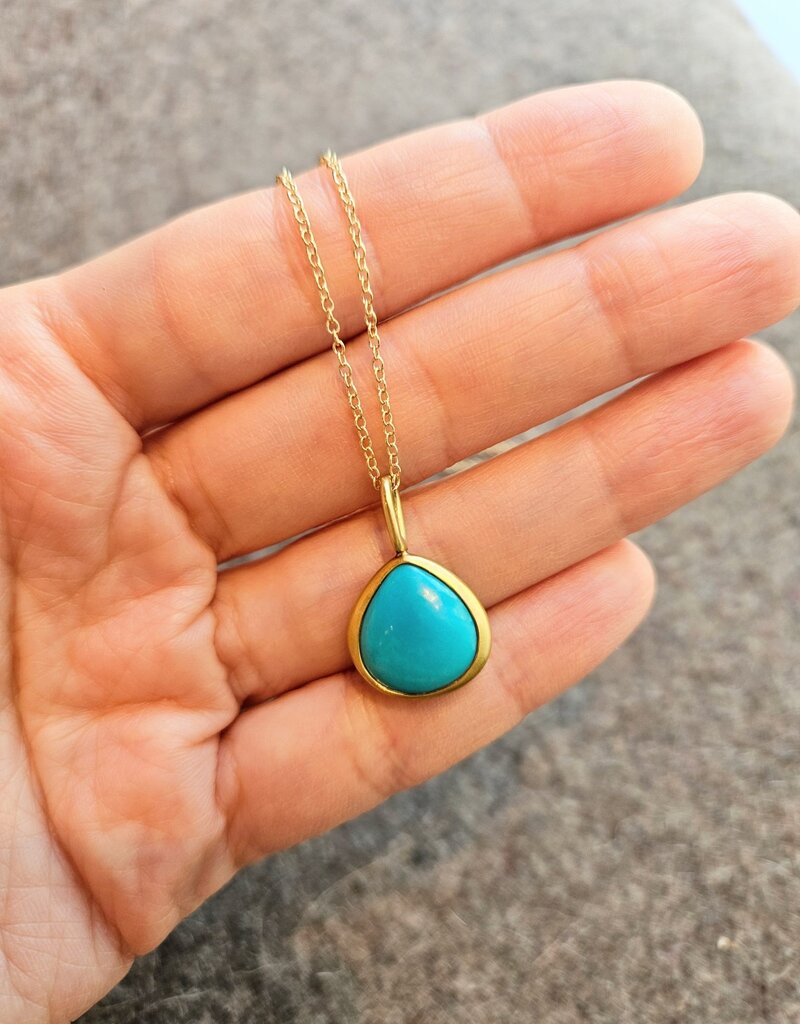 Teardrop Sleeping Beauty Turquoise Pendant in 22k and 18k Gold